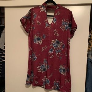 Satin floral shift dress